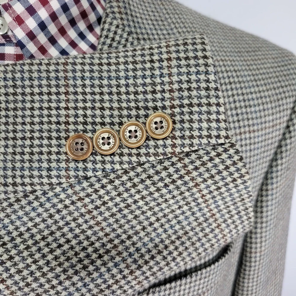 Tommy Hilfiger Men's Sport Coat Blazer Three Button Flannel Wool Houndstooth 46L